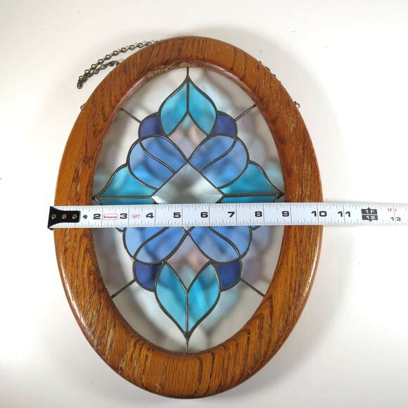 Stained Glass Window Wall Decor Geometric Design Blue Crystal Beveled  14"x10" - Picture 13 of 16